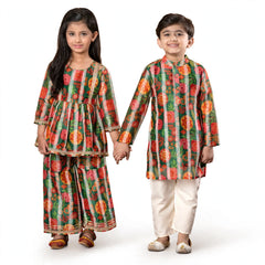Festive Mosaic Sibling Twinning Set Vibrant Kurta & Sharara Combo