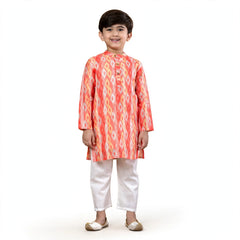 Coral Harmony Sibling Twinning Set Ethnic Ikat-Inspired Kurta & Sharara Combo