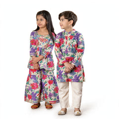 Floral Sibling Twinning Set Vibrant Kurta & Sharara Outfit for Boys and Girls