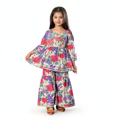 Floral Sibling Twinning Set Vibrant Kurta & Sharara Outfit for Boys and Girls