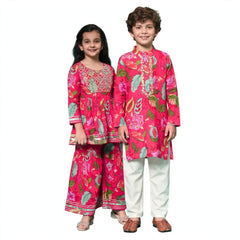 Red Kurta Set with floral print