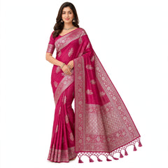 Magenta Silk Saree with Heavy Zari Work
