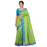 Blue & Green Contrast Silk Saree with Gold Pallu