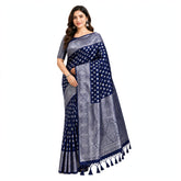 Navy Blue Silk Saree with Silver Zari Weave