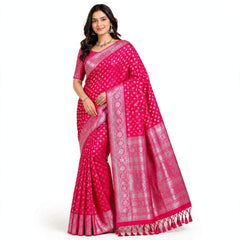 Red Silk Saree with Silver Zari Weave