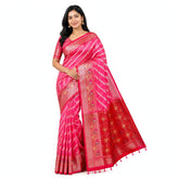 Rani Pink Silk Saree with Red Zari Border