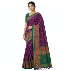 Royal Purple Patan Patola Saree with Green Borber