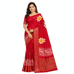 Traditional Red Crepe Chiffon Bandhani Saree with Gold Border