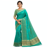 Dark Green Bangalore Silk Saree with Gold Peacock Border & Motifs