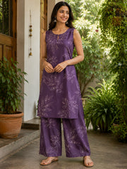 Stylish Co-Ord Set in Purple with Block Print