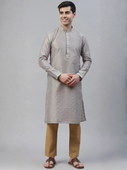 Classic Grey Gold Pattern Kurta set for Men