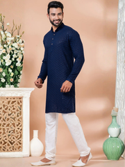 Blue Rayon Party Kurta with Thread Work