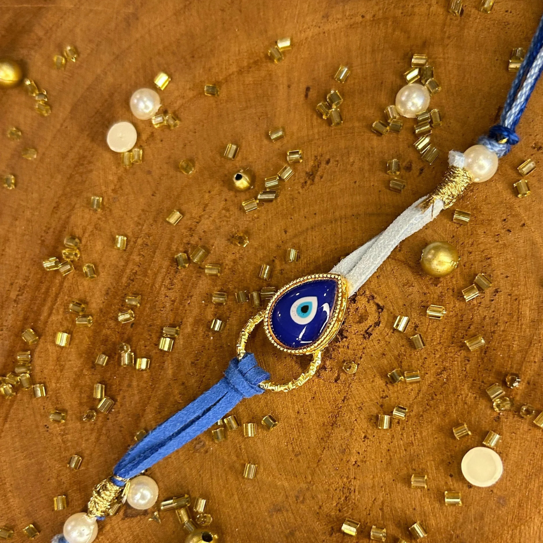 Evil Eye Rakhi Bracelet with Circular Gold Ring