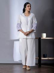 Elegant White and Purple Kurta Set
