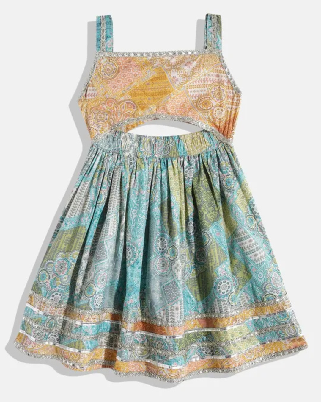Multicolor Brocade Crop Top and Skirt Set