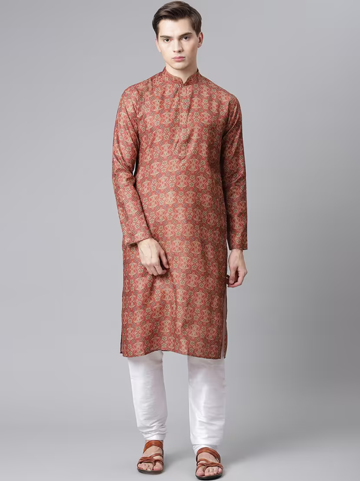 Brown Bandhani print kurta
