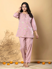 Pink-Magenta Cotton Coord with Emboridery Work
