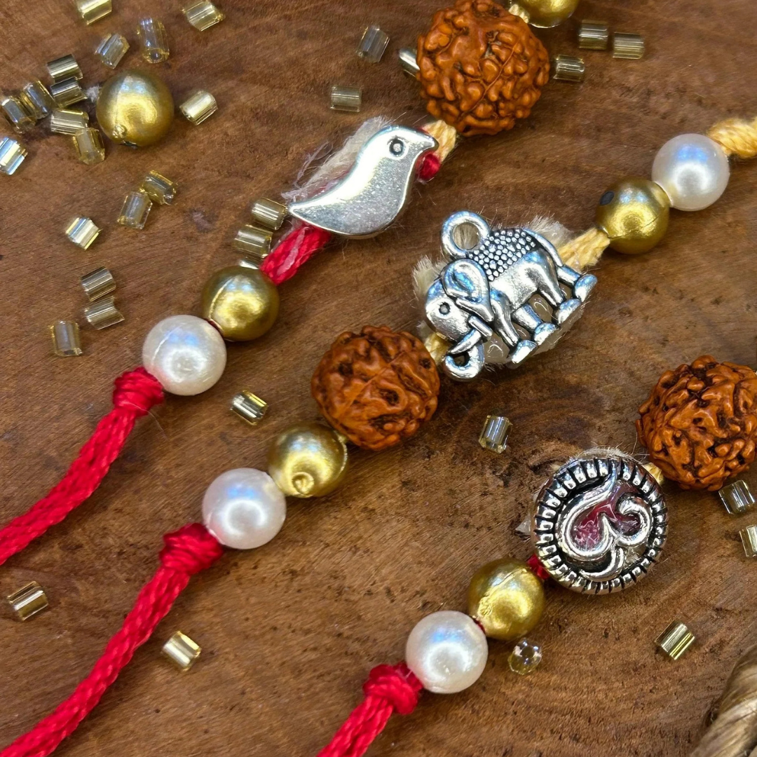 OM and Rudraksha Beaded Rakhi Bracelet