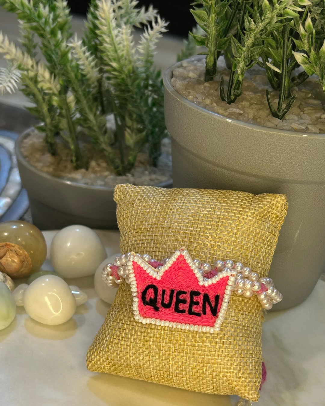 Handmade Vibrant Pink Queen Charm Bracelet