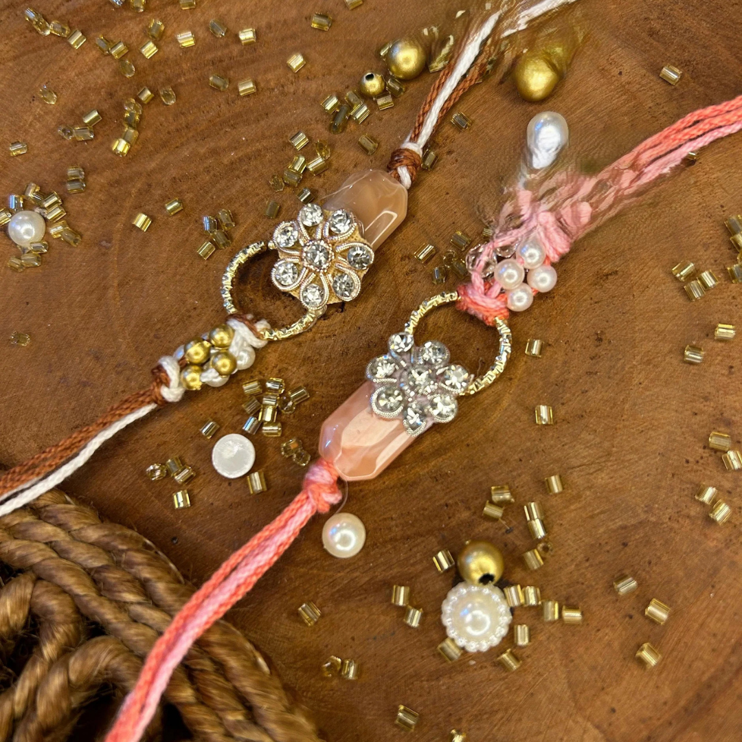 Floral Rakhi Bracelet with Brown Beads