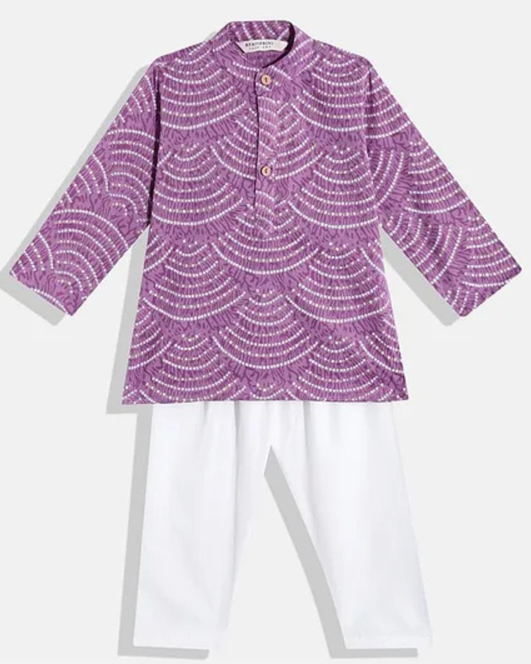 Purple Cotton Kurta Set with White dots Boy
