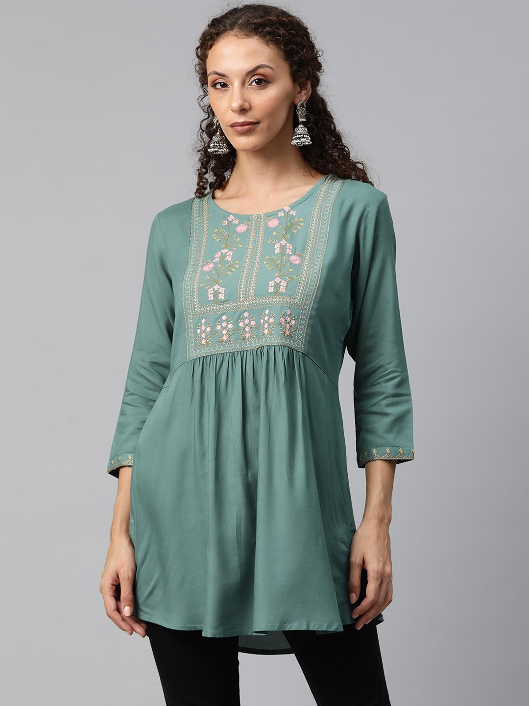 Elegant Teal Green Peplum Style Kurti