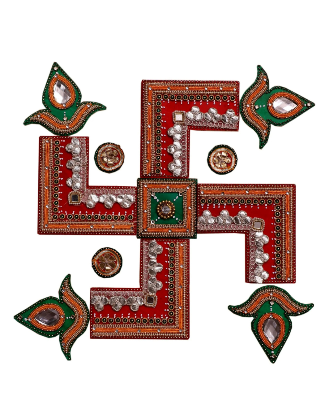 Acrylic Rangoli in Swastik Design – Red & Green Decorative Art
