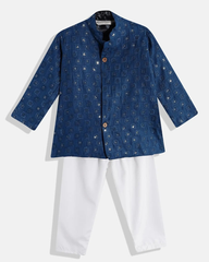 Blue Shimmer Kurta with White pants
