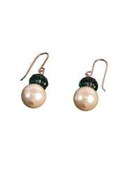 Plush Pearl and Green Stone Earrings