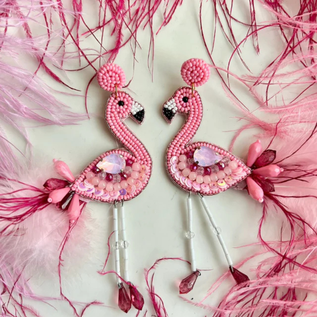 Flamingo pink Handmade beaded Earring