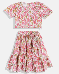 Floral Ruffle Lehenga Choli – Peach & Pink Printed Party Wear