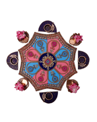 Acrylic Diya Rangoli Set – Pink & Blue Paisley Design with Floral Diyas