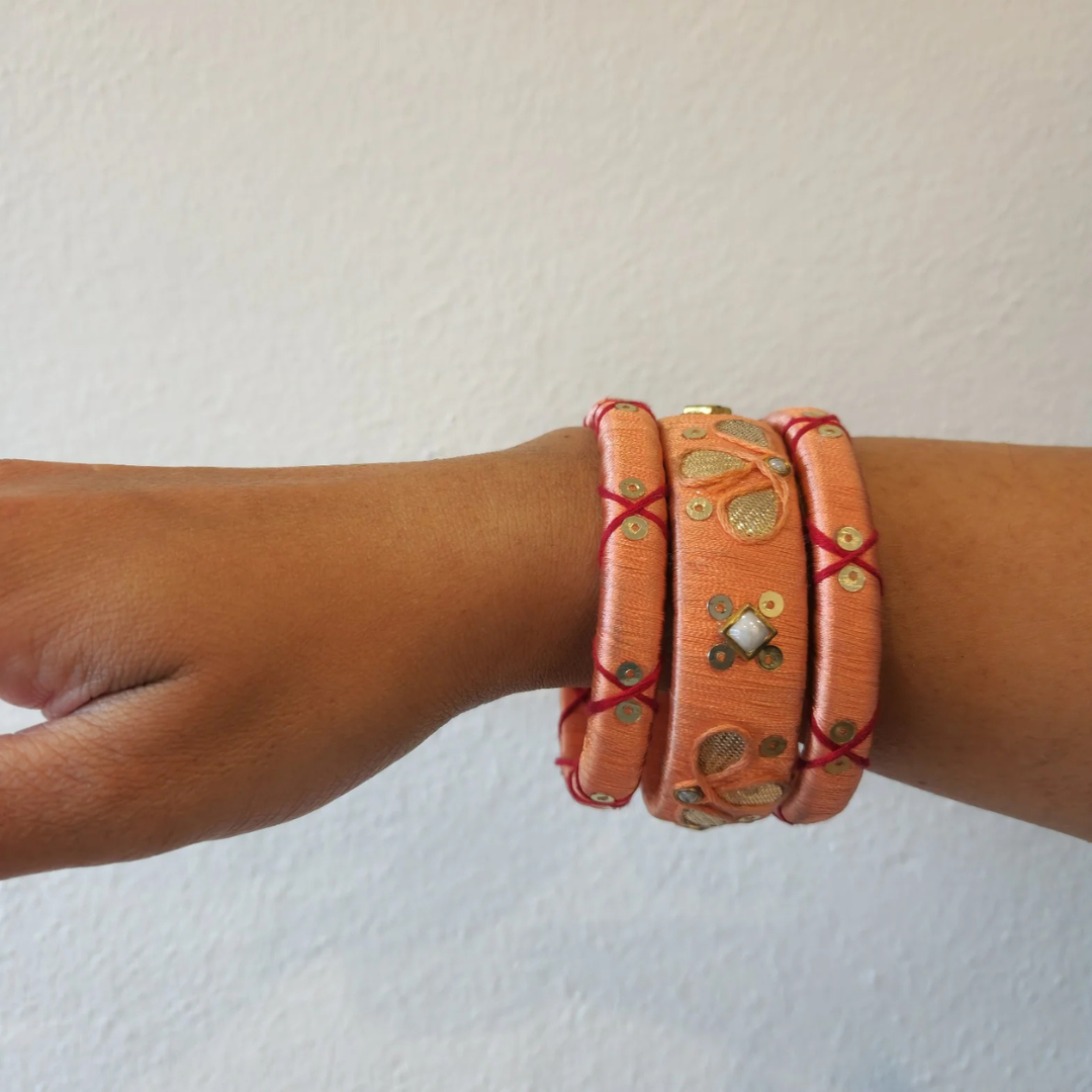 Bangle Combo Crimson Thread Stone Sequin Mirror