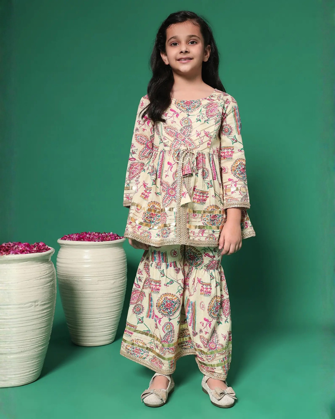 Cream Floral Kurta & Sharara Set – Elegant Festive Ensemble
