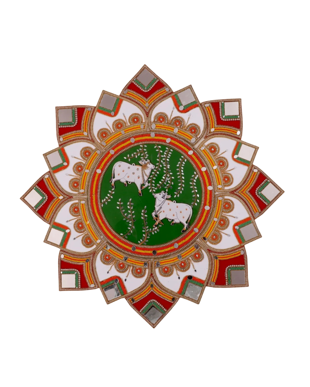 Acrylic Rangoli with Traditional Cow (Kamdhenu) Design