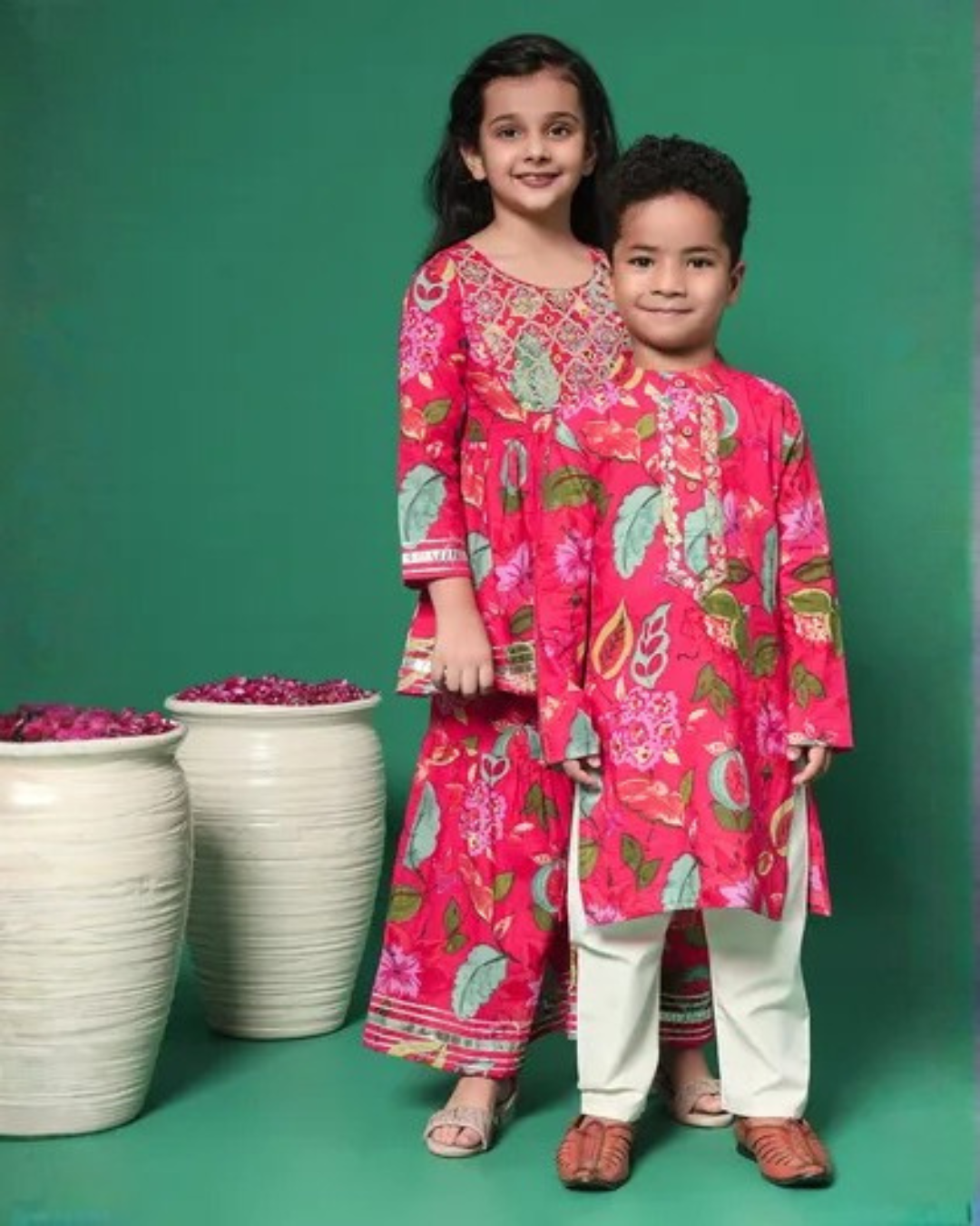 Red Kurta Set with floral print