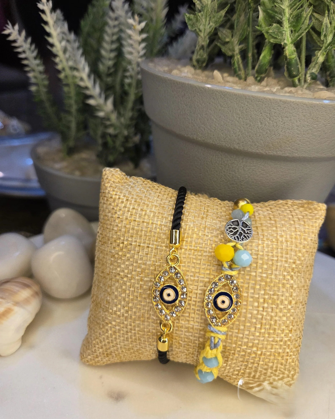 Bhaiyya Bhabhi Evil Eye Rhinestone Rakhi Bracket