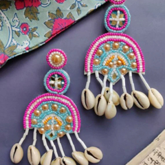 Hawa Mahal Pink Beaded Shell Earrings
