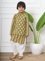 Sibling Twinning Set Olive Green Ethnic Kurta & Gharara Set for Girls and Boy