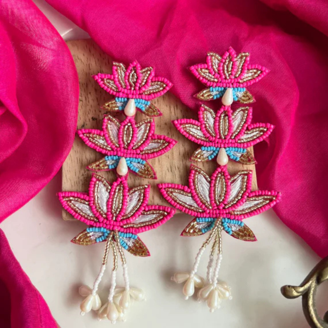 Laxmi Lotus Pink Handmade Earrings