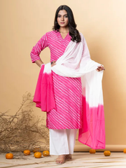 Vibrant Pink And White Striped Salwar Kameez Set