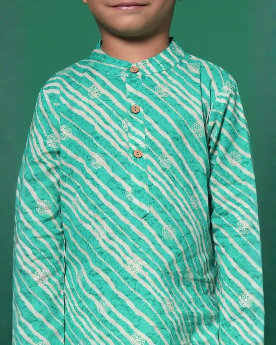 Green Lehriya Kurta Set Boy