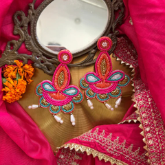 Shama Pink Diya Handmade Earrings