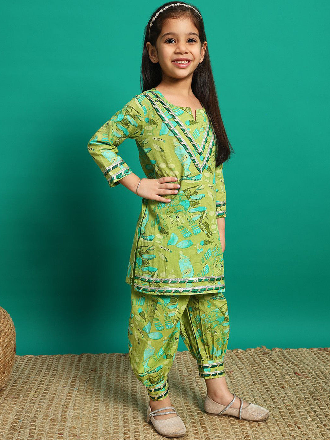 Turquoise Garden Print Twinning Set Girls and Boys