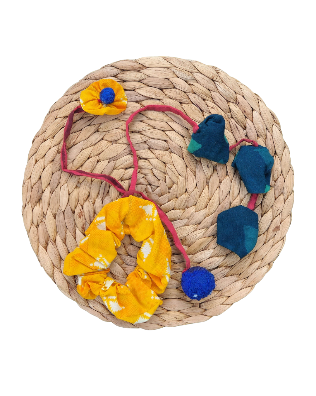 Handmade Yellow & Indigo Scrunchie – Bright, Bold & Eco-Friendly