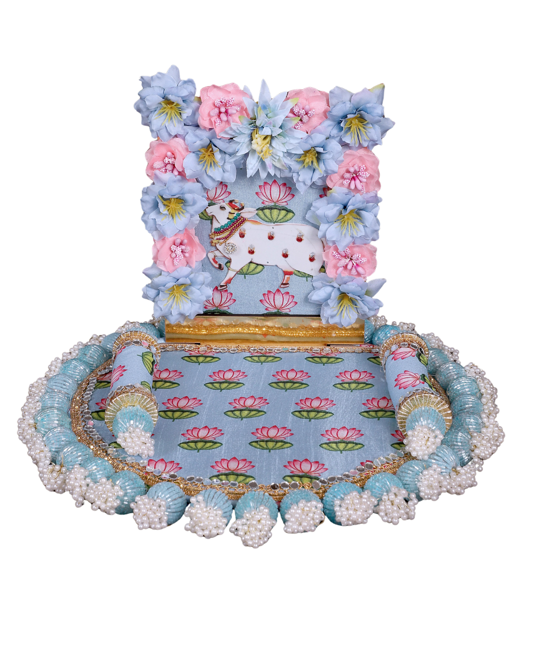 Hand Crafted Throne - Blue and Pink Artificial Flowers