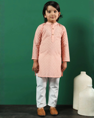 Peach Pure Cotton Kurta Set Boy