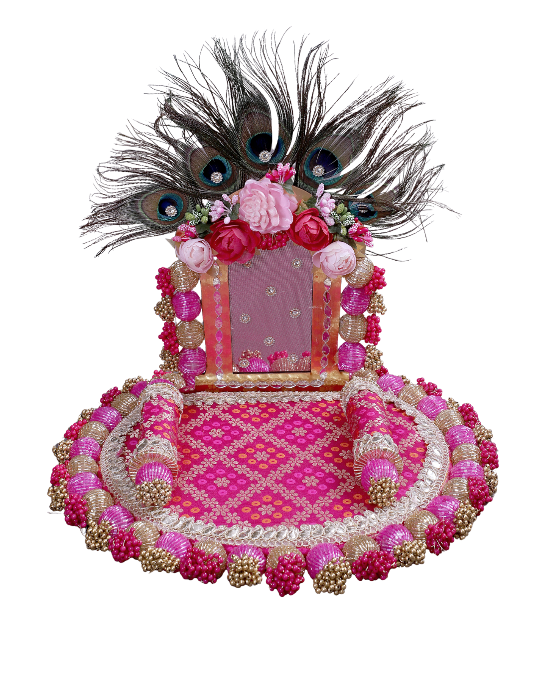 Handcrafted Throne Peacock with Golden Beads