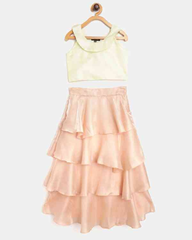 Pastel Crop Top & Layered Net Skirt Set – Party Wear Ensemble