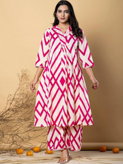 Striking White and Red Geometric Kurta Set
